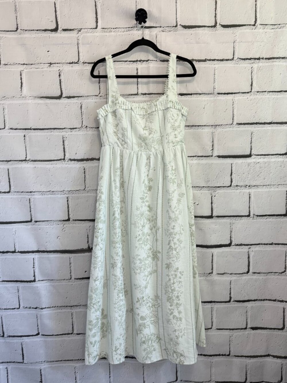 NWT Caroline Constas Linen Blend Floral Maxi Dress Mint Green Size S Cottagecore - Picture 3 of 15
